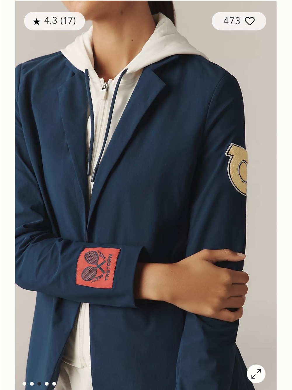 Tretorn x Anthropologie Single-Button
Hoodie Blazer Navy Blue - Size M - Picture 2 of 13